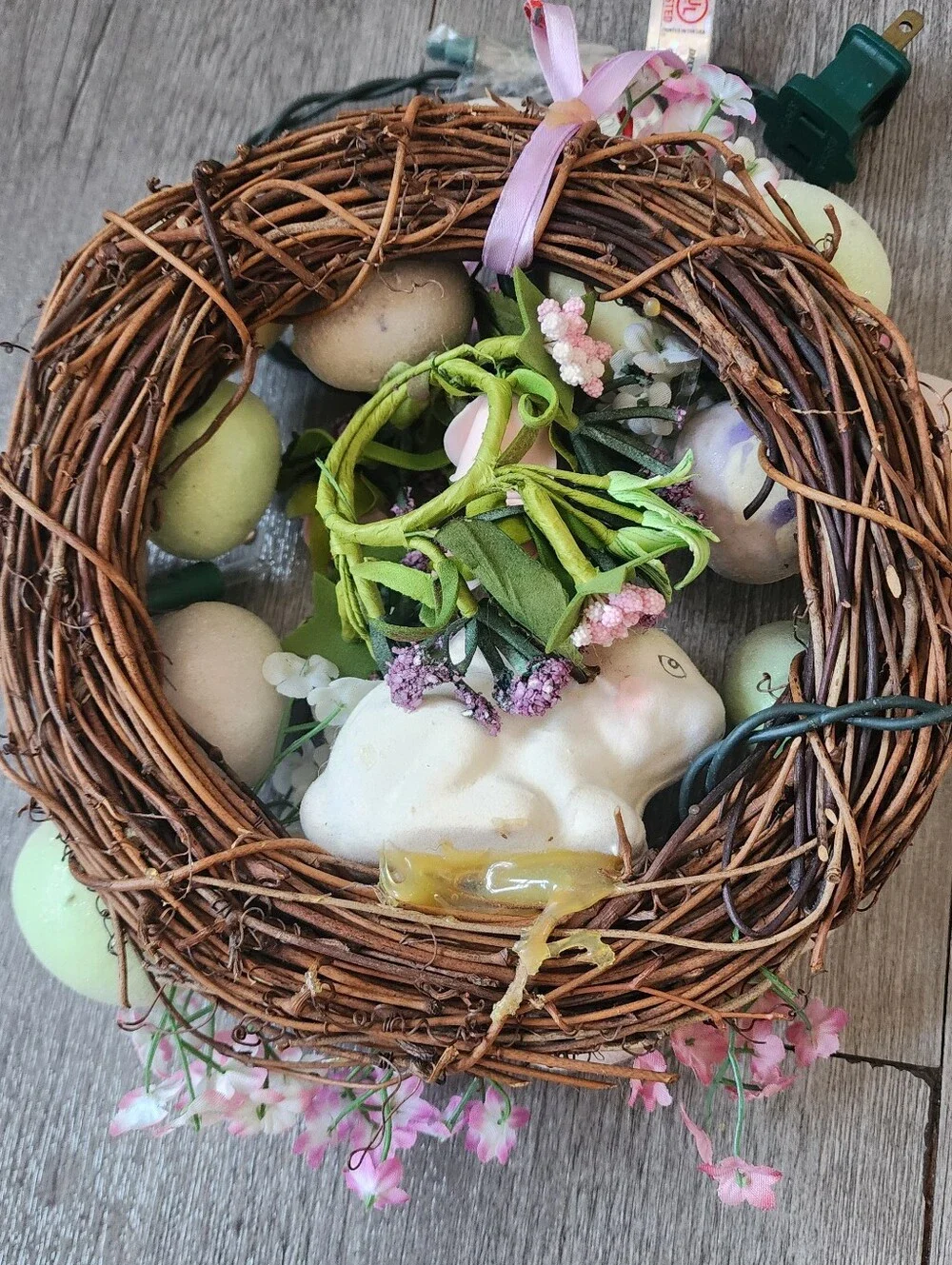 Vintage Handmade Easter Bunny Eggs Wreath Light Up 9 × 9